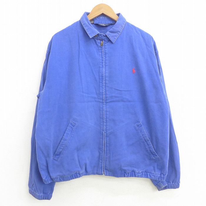 中古 古着 ラルフローレン Ralph Lauren 長袖 ブランドジャケット スイングトップ メンズ 90年代 90s ワンポイントロゴ 大きいサイズ 2l Ll ビッグシルエット ゆったり ビッグサイズ オーバーサイズ コットン Usa製 アメリカ製 青 ブルー Xlサイズ 中古 アウター ジ Cdm