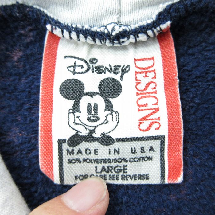 中古 古着 長袖スウェットパーカー メンズ 90年代 90s ディズニー Disney ミッキー Mickey Mouse Usa製 アメリカ製 紺他 ネイビー ブリーチ加工 Spe Lサイズ 中古 スエット トレーナー トップス 春夏 春物 春服 秋冬 秋物 秋服 メンズファッション カジュアル