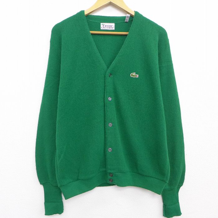 中古 古着 ラコステ Lacoste Izod 長袖 ブランド ニットカーディガン メンズ 80年代 80s ワンポイントロゴ Vネック ユニオンメイド Usa製 アメリカ製 緑 グリーン Lサイズ 中古 トップス 春夏 春物 春服 秋冬 秋物 秋服 メンズファッション カジュアル おしゃれ Novix Com