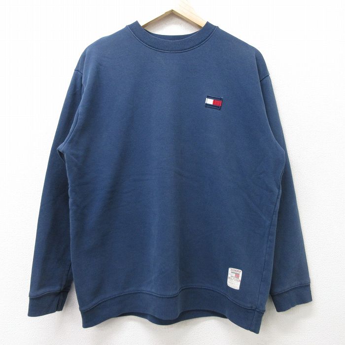 中古 古着 トミーヒルフィガー Tommy Hilfiger 長袖 ブランドスウェット メンズ 90エポック 90s ワンポイントロゴタイプ 乗り組み員素首 丸首 ネイヴィー 紺 Xl大きさ 中古 汗 トレイナー トップス 三春夏 春物 春御召 秋節冬 秋物 秋服 メンズファッション 心安い