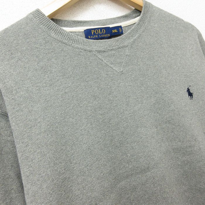 中古 古着 ラルフローレン Ralph Lauren 長袖 ブランド セーター メンズ ワンポイントロゴ 大きいサイズ 2l Ll ビッグシルエット ゆったり ビッグサイズ オーバーサイズ コットン クルーネック 丸首 グレー Xlサイズ 中古 ニット トップス 春夏 春物 春服 秋冬 秋 Csg