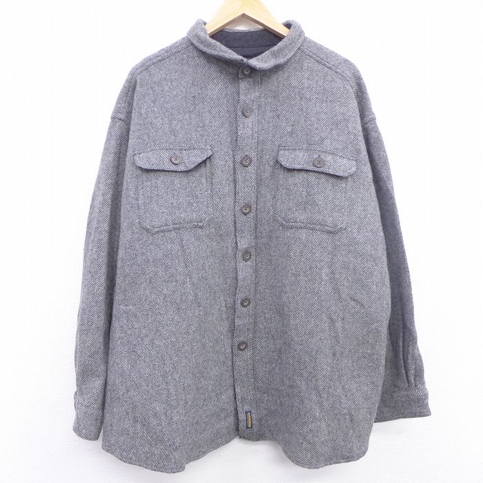 中古 古着 ウールリッチ Woolrich 長袖 ウールシャツ メンズ 大きいサイズ 2l Ll ビッグシルエット ゆったり ビッグサイズ オーバーサイズ グレー Xlサイズ 中古 トップス 秋冬 秋物 秋服 冬物 冬服 カジュアルシャツ メンズファッション 長袖シャツ おしゃれ カ