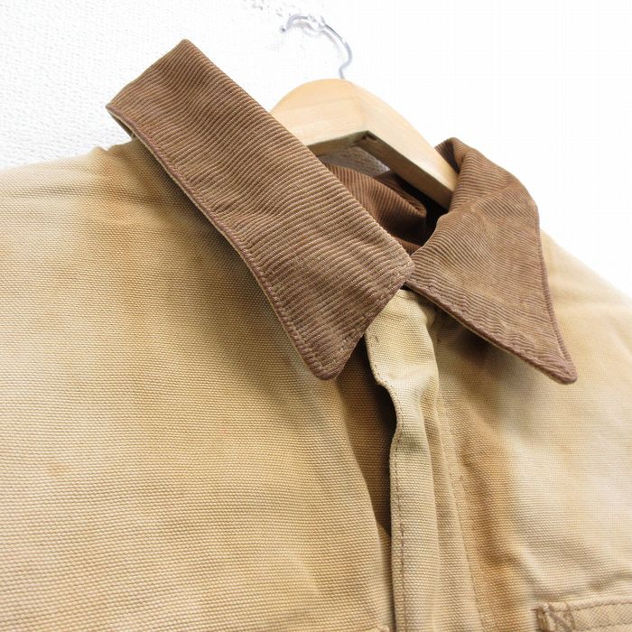 中古 古着 車両胸間 Carhartt 長袖 トラディショナルコートジャケット 覆い隠すオール メンズ ボロ たくさん大いさ 2l Ll ビッグ影像 遅々 ビッグサイズ 大層サイズ ロング身の丈 間鴨土壌 首コーデユロイ 銅色 銅色 インナーキルティング Xlサイズ 中古 アウ