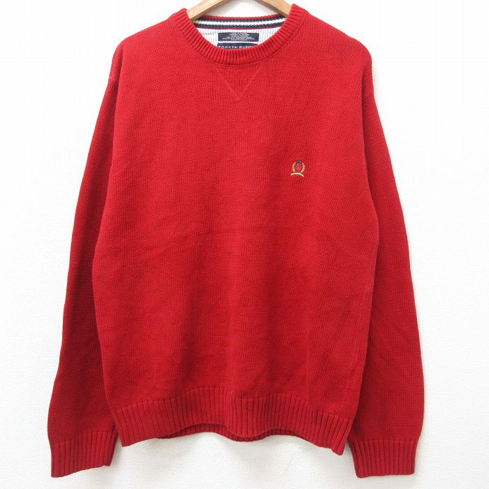 中古 古着 トミーヒルフィガー Tommy Hilfiger 長袖 ブランド セーター メンズ ワンポイントロゴ コットン クルーネック 丸首 赤 レッド Lサイズ 中古 ニット トップス 春夏 春物 春服 秋冬 秋物 秋服 メンズファッション カジュアル おしゃれ ファッション Ipag Org