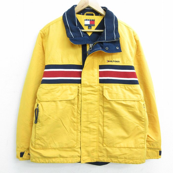 中古 古着 トミーヒルフィガー Tommy Hilfiger 長袖 ブランドジャンパー メンズ 90日日 90s ワンポイントロゴ 黄色であること他 黄み 内部フリース L号 中古 アウター 商秋冬 秋物 秋被服 冬物 冬服 快適 メンズファッション ファッション 盛装 カジュアルジ