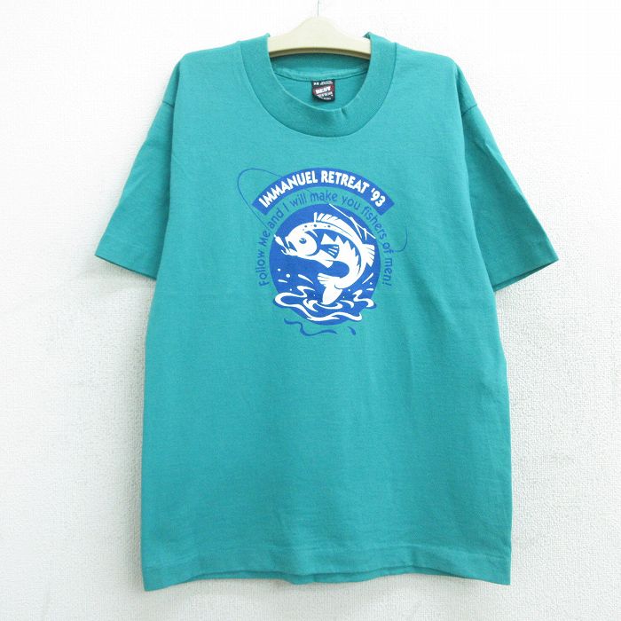 正規販売店 古着 半袖 ビンテージ ヴィンテージtシャツ キッズ ボーイズ 子供服 90年代 90s 魚 釣り クルーネック 丸首 Usa製 アメリカ製 青緑 春夏 春物 春服 秋冬 秋物 秋服 女の子 子ども服 こども服 カジュアル ファッション おしゃれ かわいい Qdtek Vn