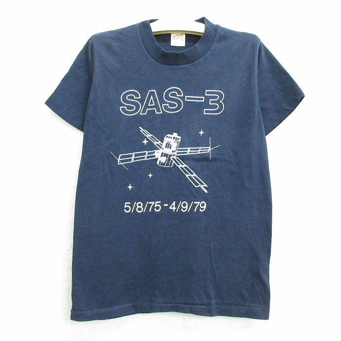 古着 半袖 ビンテージ ヴィンテージTシャツ キッズ ボーイズ 子供服 70年代 70s SAS-3 宇宙衛星 クルーネック 丸首 USA製 アメリカ製 紺 ネイビー | 春夏 春物 春服 秋冬 秋物 秋服 女の子 子ども服 こども服 カジュアル ファッション おしゃれ かわい