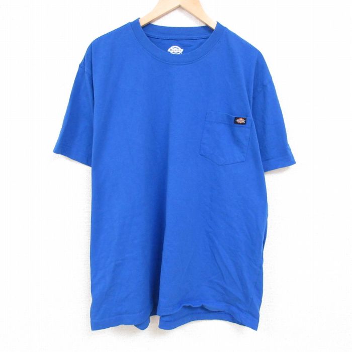 記念日 中古 古着 ディッキーズ Dickies 半袖 ブランドtシャツ メンズ 胸ポケット付き 大きいサイズ 2l Ll ビッグシルエット ゆったり ビッグサイズ オーバーサイズ コットン クルーネック 丸首 青 ブルー Xlサイズ 春夏 夏物 夏服 メンズファッション カットソー