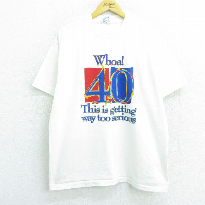 は自分にプチご褒美を 中古 古着 半袖 ビンテージ ヴィンテージtシャツ メンズ 90年代 90s 40 コットン クルーネック 丸首 Usa製 アメリカ製 白 ホワイト Xlサイズ 春夏 夏物 夏服 メンズファッション カットソー ティーシャツ ティシャツ メンズtシャツ