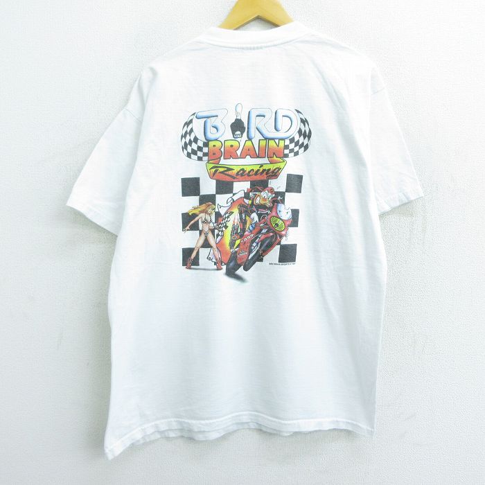 おトク 中古 古着 半袖 ビンテージ ヴィンテージtシャツ メンズ 90年代 90s レーシング バイク コットン クルーネック 丸首 白 ホワイト Xlサイズ 春夏 夏物 夏服 メンズファッション カットソー ティーシャツ ティシャツ メンズtシャツ 半袖tシャツ 半袖ティーシャ