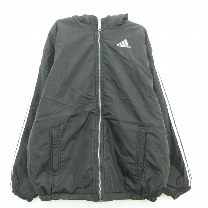 古着 アディダス Adidas 長袖 ナイロンジャケットパーカー キッズ ボーイズ 子供服 90年代 90s ビッグロゴ リバーシブル 黒他 ブラック 3本ライン 春夏 春物 春服 秋冬 秋物 秋服 女の子 子ども服 こども服 カジュアル ファッション おしゃれ かわいい 推奨