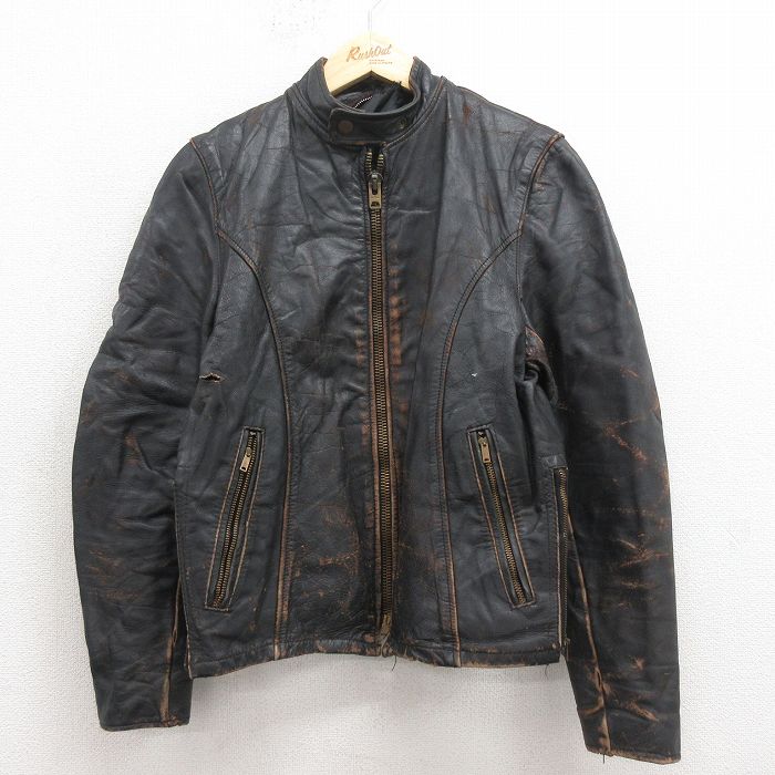 【中古】古着 長袖 レザー ジャケット メンズ 80年代 80s シングルライダース 25nov12