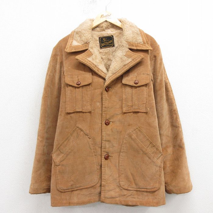 【中古】古着 長袖 ジャケット メンズ 80年代 80s USA製 茶 内側フェイクファー 25nov11