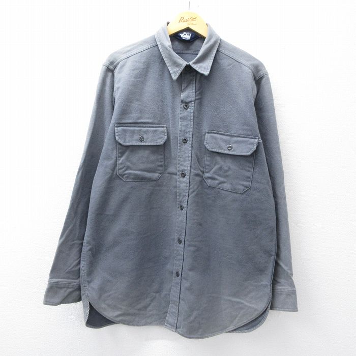 【中古】古着 ウールリッチ 長袖 ヘビー フランネル シャツ メンズ 90年代 90s 大きいサイズ ロング丈 コットン USA製 グレー 25nov11