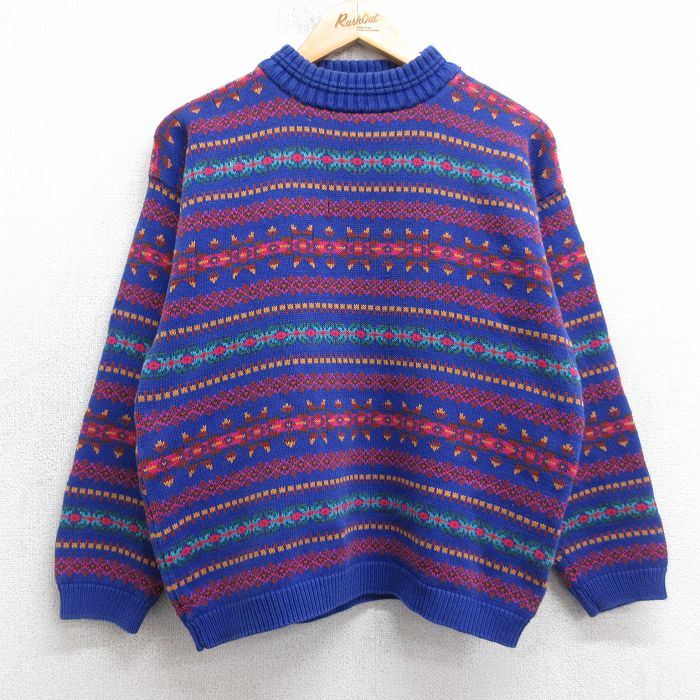 【中古】古着 エディーバウアー 長袖 セーター メンズ 90年代 90s フェアアイル モックネック ハイネック 紫他 25nov14