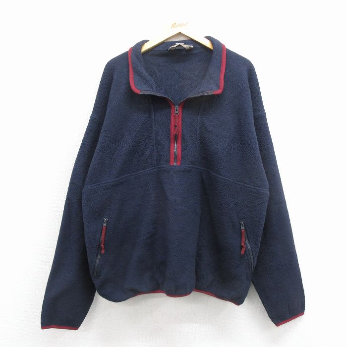 【中古】古着 EMS 長袖 ハーフジップ フリース ジャケット メンズ 90年代 90s 大きいサイズ USA製 濃紺【spe】 25nov19
