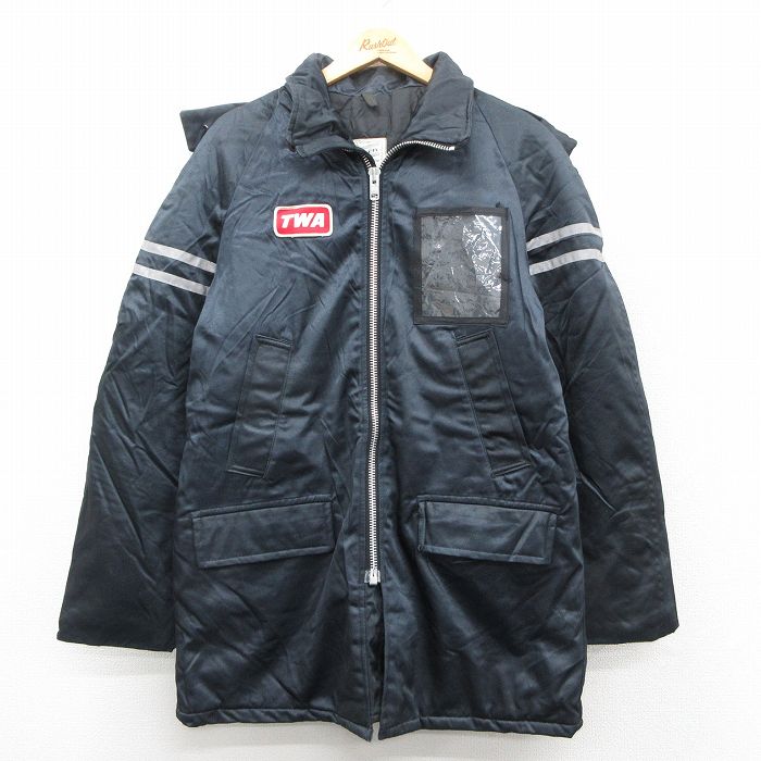 【中古】古着 長袖 ジャケット パーカー メンズ 80年代 80s TWA 刺繍 ラグラン ロング丈 紺系他 内側キルティング【spe】 25nov21