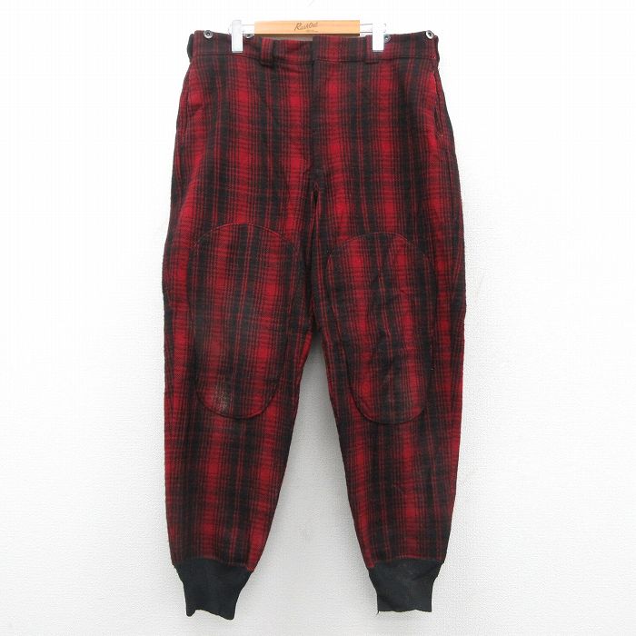 【中古】古着 ウールリッチ ハンティング パンツ メンズ 80年代 80s ダブルニー ウール USA製 赤他 チェック 25nov21