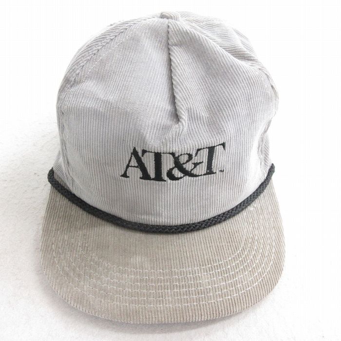 中古 キャップ 90年代 90s AT&T 刺繍 コーデュロイ ツートンカラー USA製 グレー【spe】 25nov27