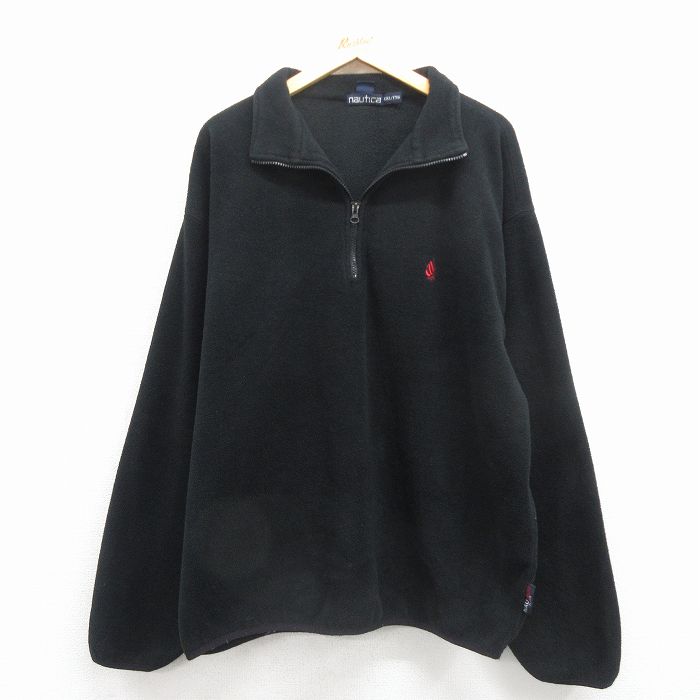 【中古】古着 ノーティカ 長袖 ブランド ハーフジップ フリース ジャケット メンズ 90年代 90s ワンポイントロゴ USA製 黒 25dec01