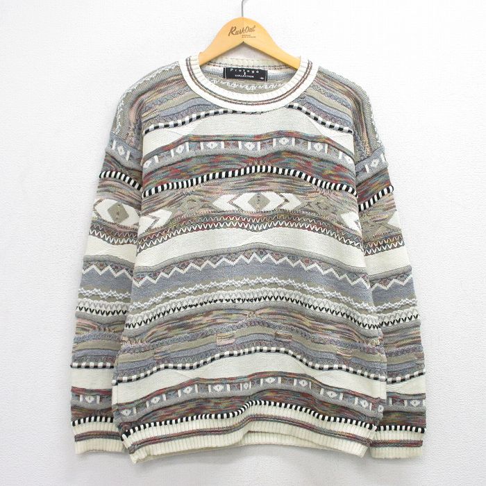 【中古】古着 長袖 セーター メンズ 90年代 90s 3Dニット アクリル クルーネック USA製 グレー系他【spe】 25dec04