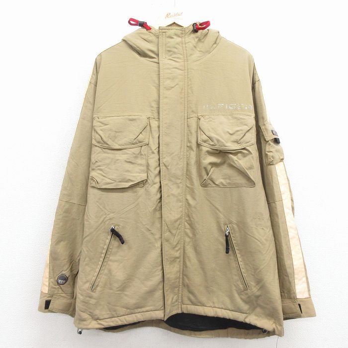 【中古】古着 トミーヒルフィガー 長袖 ブランド ナイロン ジャケット パーカー メンズ ベージュ 内側フリース 25dec08