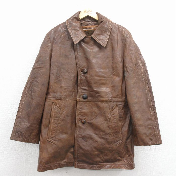 【中古】古着 マイティーマック 長袖 なめし革 上衣 メンズ 80年月日 80s ロング丈 USA製 茶 内部ボア【spe】 25dec10 5OF