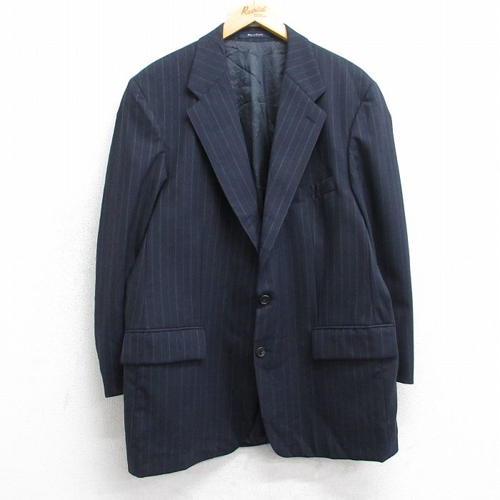 【中古】古着 ラルフローレン チャップス 長袖 ブランド テーラード ジャケット メンズ ロング丈 ウール カナダ製 濃紺他 ストライプ 25dec11
