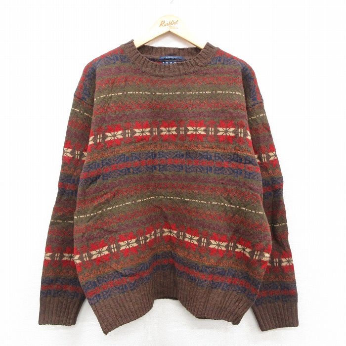 【中古】古着 トミーヒルフィガー 長袖 ブランド セーター メンズ 90年代 90s フェアアイル ラムウール クルーネック 茶他 25dec13 4,612円