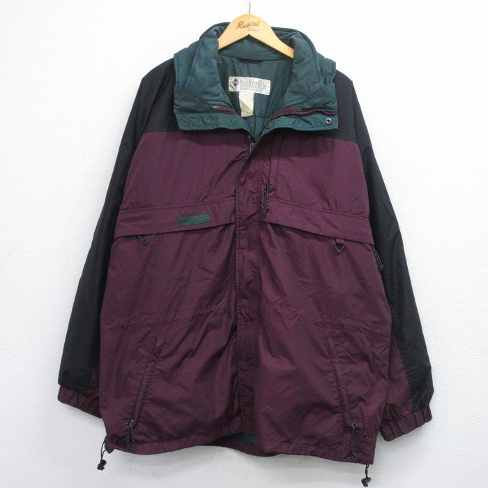 【中古】古着 コロンビア 長袖 ナイロン ジャケット メンズ 90年代 90s ワンポイントロゴ 大きいサイズ ロング丈 紫他【spe】 25dec16