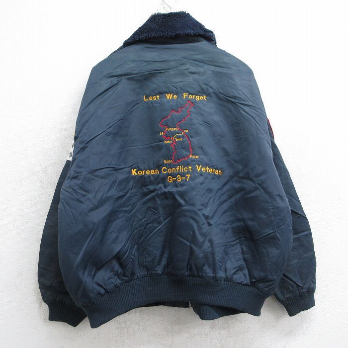【中古】古着 80s ナイロン ミリタリー ジャケット メンズ 紺 ネイビー 80年代 襟ファー 刺繍 内側キルティング アメカジ ストリート カジュアル きれいめ【spe】 25dec18｜古着屋RushOut