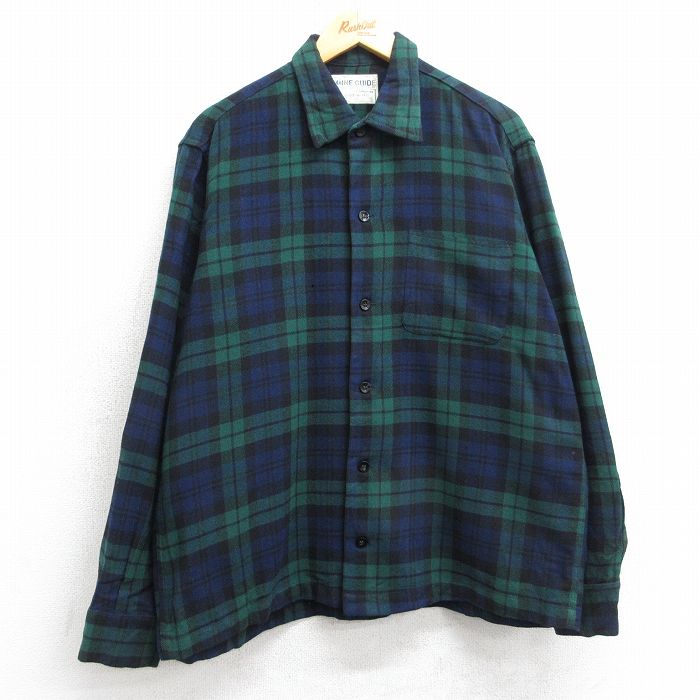 【中古】古着 長袖 ウール シャツ メンズ 80年代 80s 緑他 タータン チェック ブラックウォッチ【spe】 25dec18