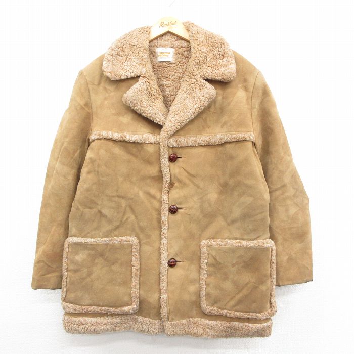 【中古】古着 長袖 ジャケット メンズ 80年代 80s USA製 ベージュ 内側ボア 25dec22