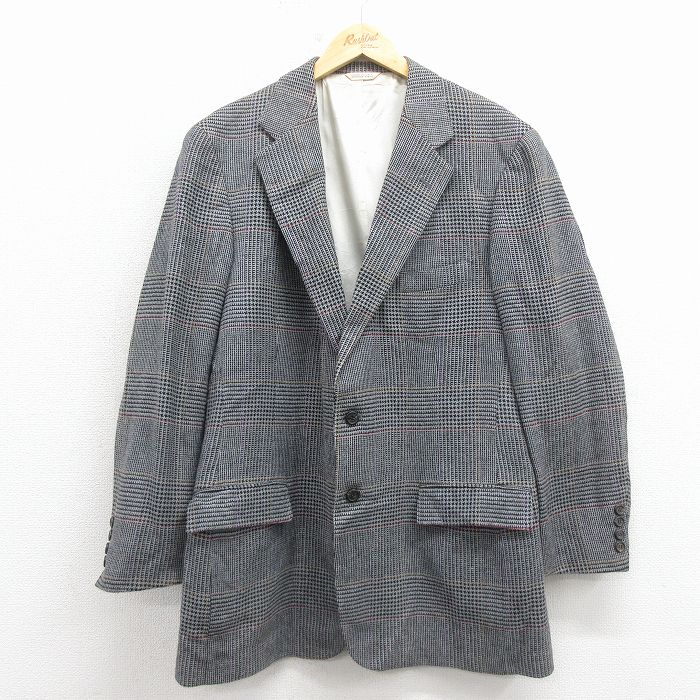 【中古】古着 ラルフローレン 長袖 ブランド テーラード ジャケット メンズ 90年代 90s ロング丈 USA製 グレー他 チェック【spe】 25dec25
