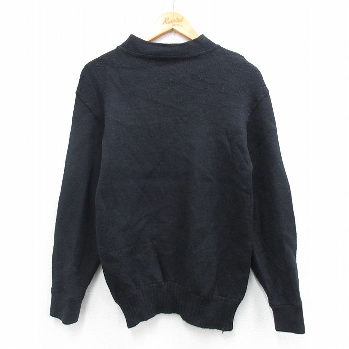 【中古】古着 長袖 セーター メンズ 70年代 70s ミリタリー 無地 ウール クルーネック USA製 黒【spe】 25dec25