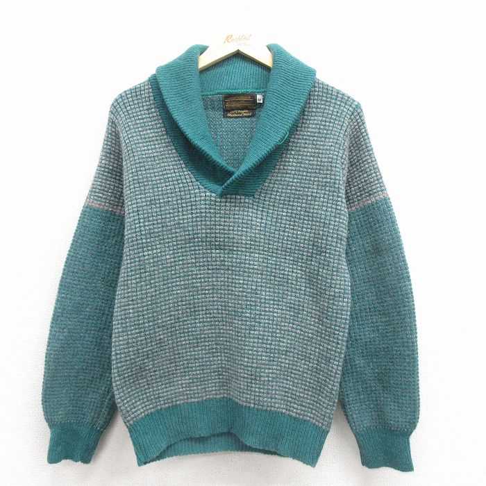 【中古】古着 エディーバウアー 長袖 セーター メンズ 90年代 90s ショールカラー シェットランドウール 緑他【spe】 25dec26
