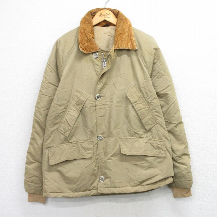 【中古】古着 エルエルビーン 長袖 ダウン ジャケット メンズ 80年代 80s 襟コーデュロイ ラグラン ベージュ【spe】 25dec29