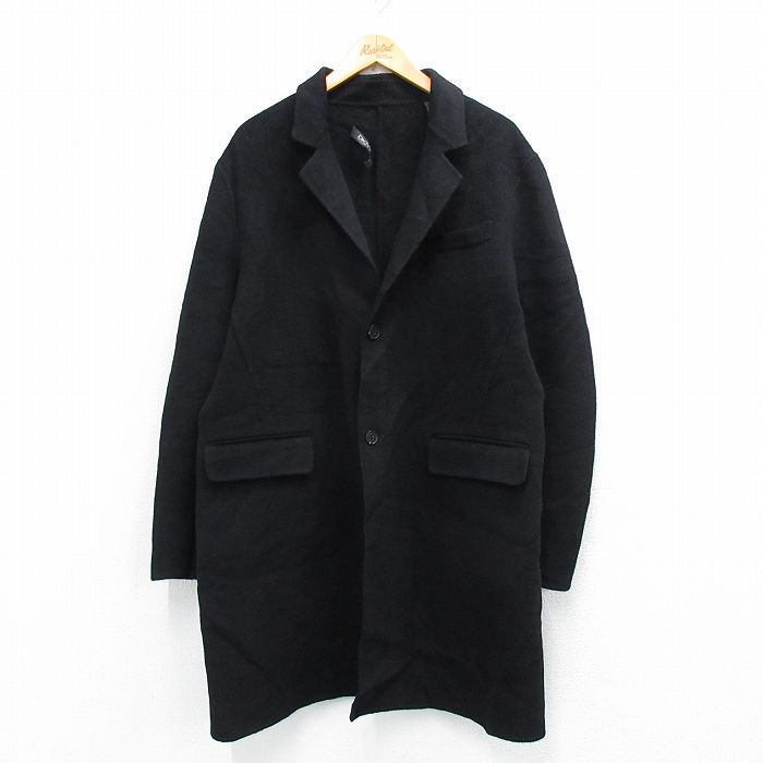 【中古】古着 ダナキャランニューヨーク DKNY 長袖 ウール コート メンズ ロング丈 黒 26jan05