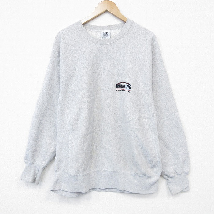 【中古】古着 長袖 スウェット メンズ 90年代 90s DESIGNS コットン クルーネック USA製 薄グレー 霜降り 26jan06