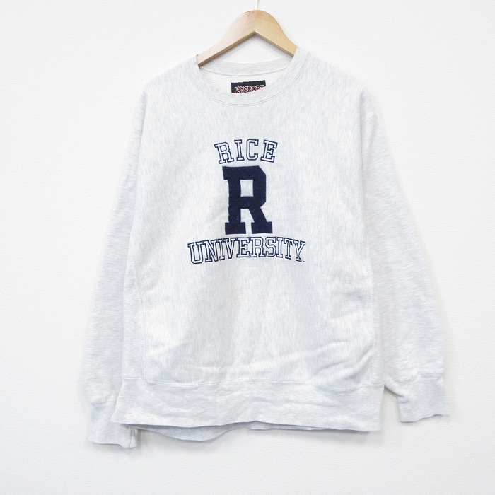 【中古】古着 ジャンスポーツ 長袖 スウェット メンズ 90年代 90s R 刺繍 クルーネック USA製 薄グレー 霜降り【spe】 26jan06