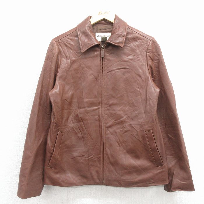 【中古】古着 エディーバウアー 長袖 レザー ジャケット メンズ 濃ベージュ 26jan08