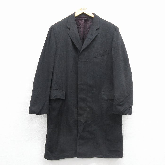 【中古】古着 長袖 ウール コート メンズ 80年代 80s ロング丈 ツイード USA製 黒 26jan08