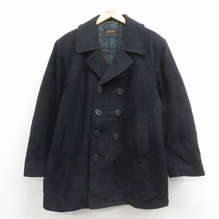 【中古】古着 ブルックスブラザーズ 長袖 ブランド ウール ピーコート メンズ ロング丈 黒 26jan08