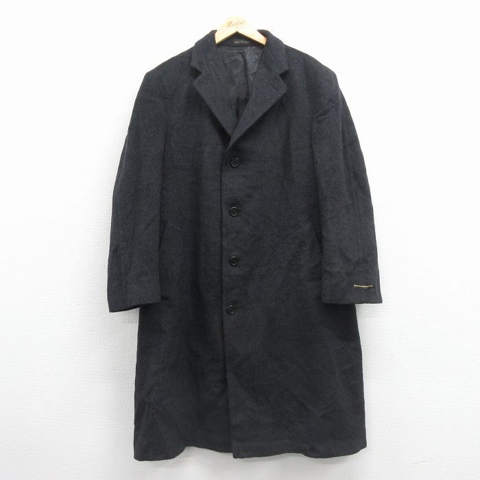 【中古】古着 長袖 ウール コート メンズ ロング丈 カナダ製 黒 26jan08