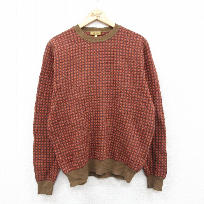 【中古】古着 長袖 セーター メンズ 90年代 90s ウール カシミア カシミヤ クルーネック イタリア製 エンジ他【spe】 26jan10