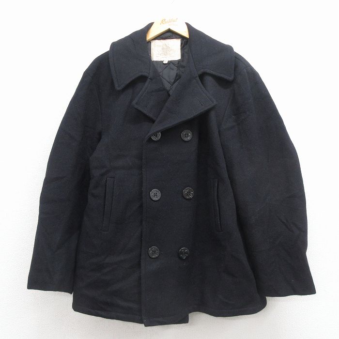 【中古】古着 長袖 ミリタリー ピーコート メンズ 90年代 90s 黒 内側キルティング 26jan16