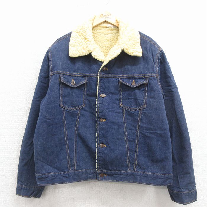 【中古】古着 ローバックス 長袖 デニム ボア ジャケット メンズ 80年代 80s 大きいサイズ 紺 26jan17