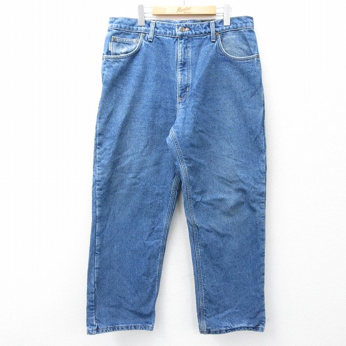【中古】古着 90s カーハート デニムジーンズ メンズ 90年代 紺 コットン USA製 内側フランネル アメカジ ストリート カジュアル きれいめ ヴィンテージ【spe】 26jan19｜古着屋RushOut