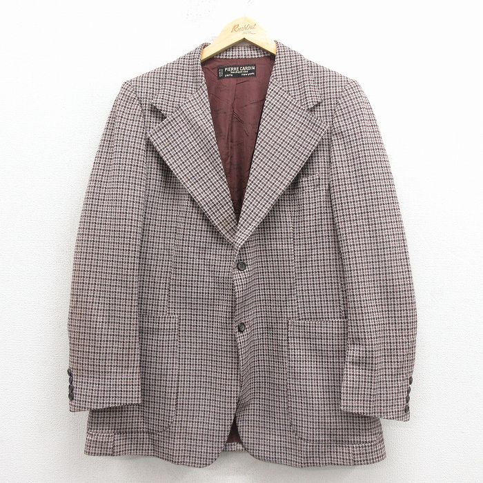 【中古】古着 ピエールカルダン 長袖 ブランド テーラード ジャケット メンズ 80年代 80s フランス製 茶系他 チェック 26jan20