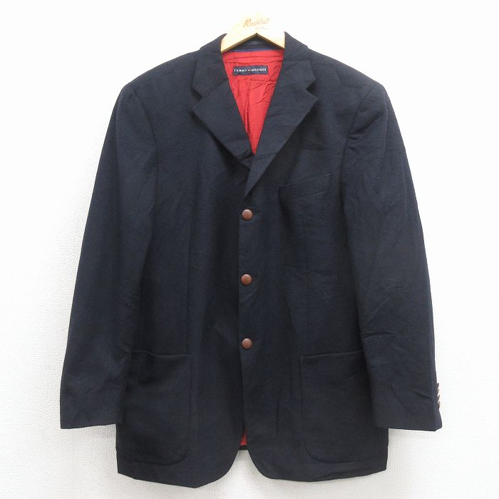 【中古】古着 トミーヒルフィガー 長袖 ブランド テーラード ジャケット メンズ カシミア 黒 26jan20